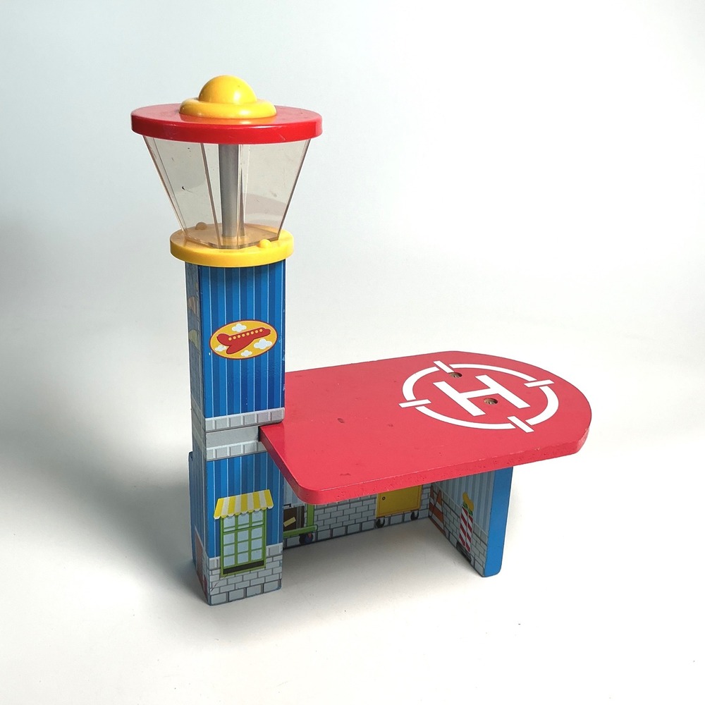 KidKraft Wooden Airport Control Tower Helipad Toy Piece Wooden Train Play